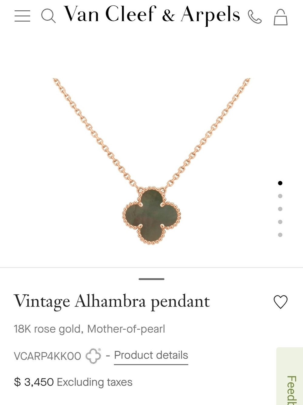 Vintage Alhambra pendant
18K rose gold, GRAY Mother-of-pearl